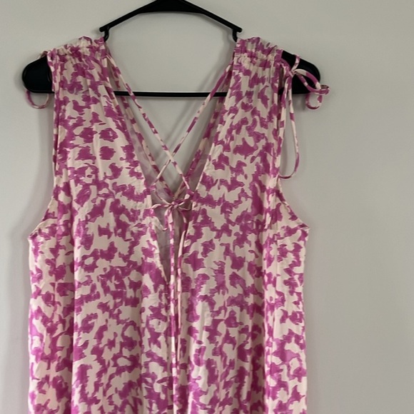 h&m tie detailed crepe v neck Maxi dress Pink Cream Loose Fit S/M - Picture 9 of 14